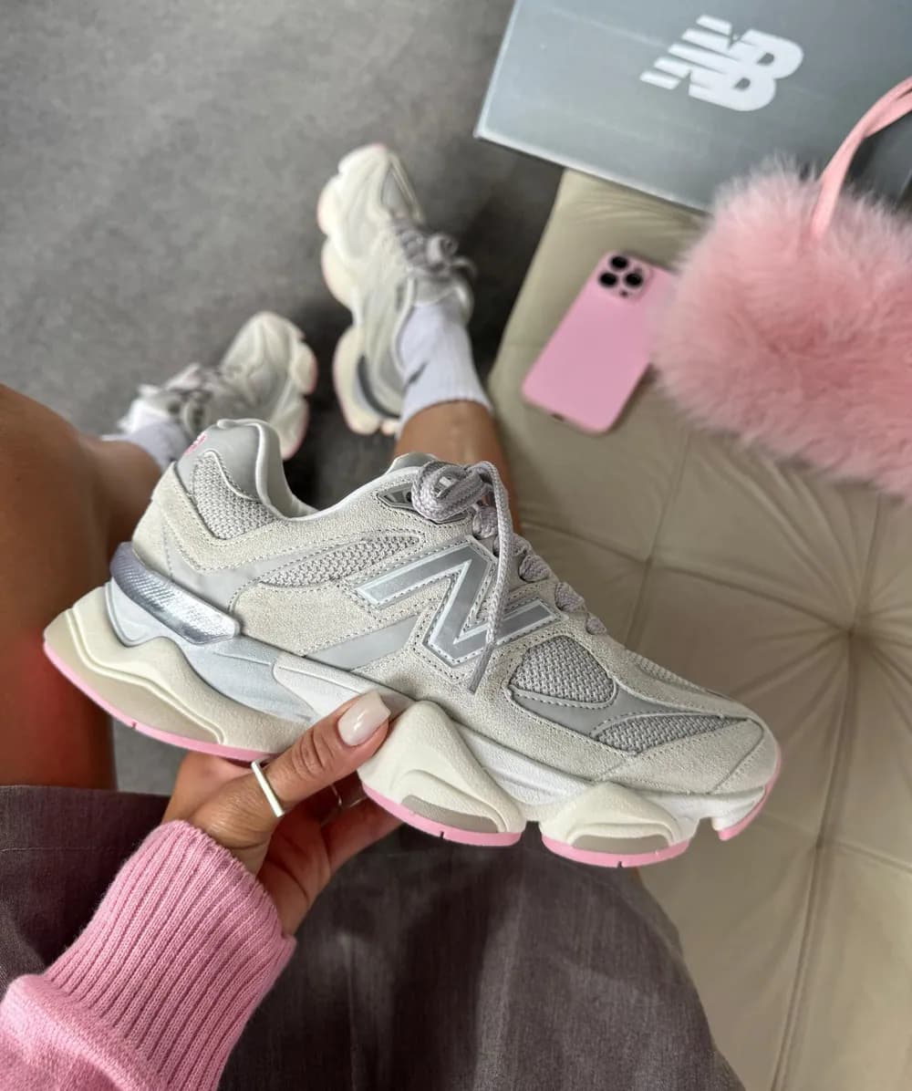 Tênis New Balance 9060 Couro Cinza / Rosa — foto 6
