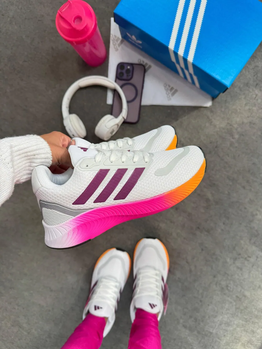 Tênis Run Falcon Branco/Pink/Laranja — foto 5